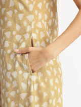 Cotton Dabu Floral A-Line Dress - Yellow