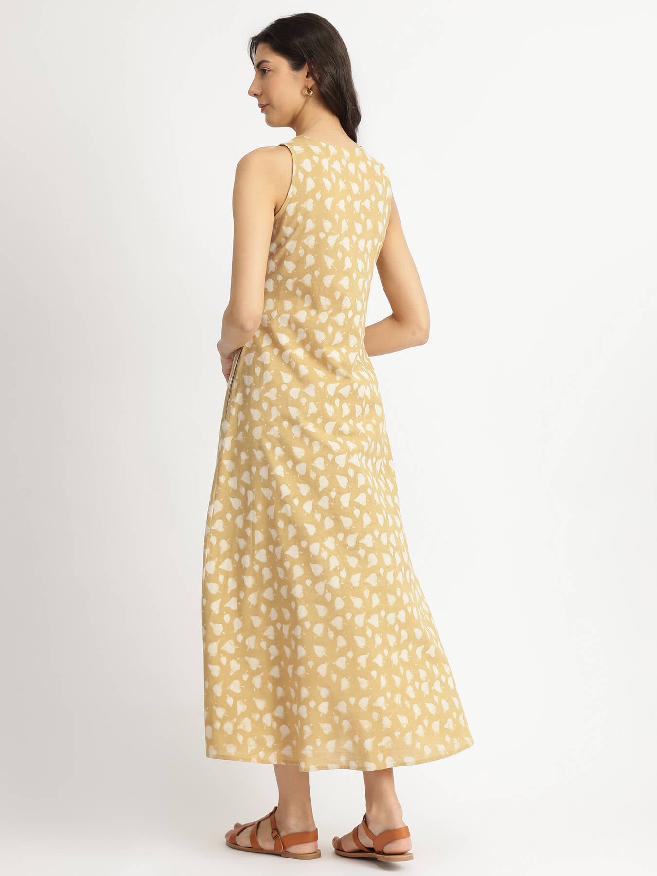 Cotton Dabu Floral A-Line Dress - Yellow
