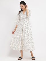 Rayon Floral A-Line Dress - White