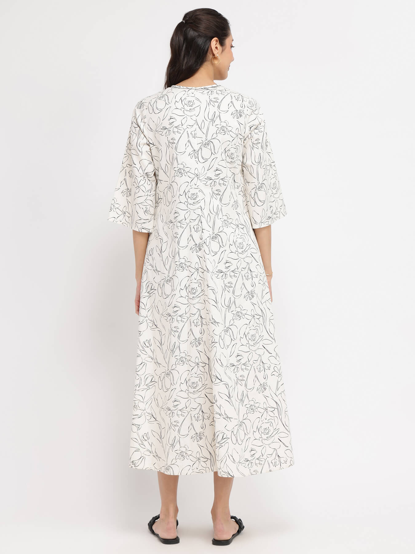 Rayon Floral A-Line Dress - White