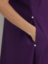 Cotton Solid A-Line Dress - Purple