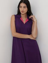 Cotton Solid A-Line Dress - Purple