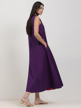 Cotton Solid A-Line Dress - Purple