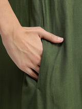 Rayon Colourblock Flared Strap Dress - Green