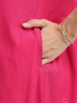 Cotton Floral A-Line Dress - Pink