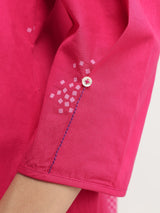 Cotton Floral A-Line Dress - Pink