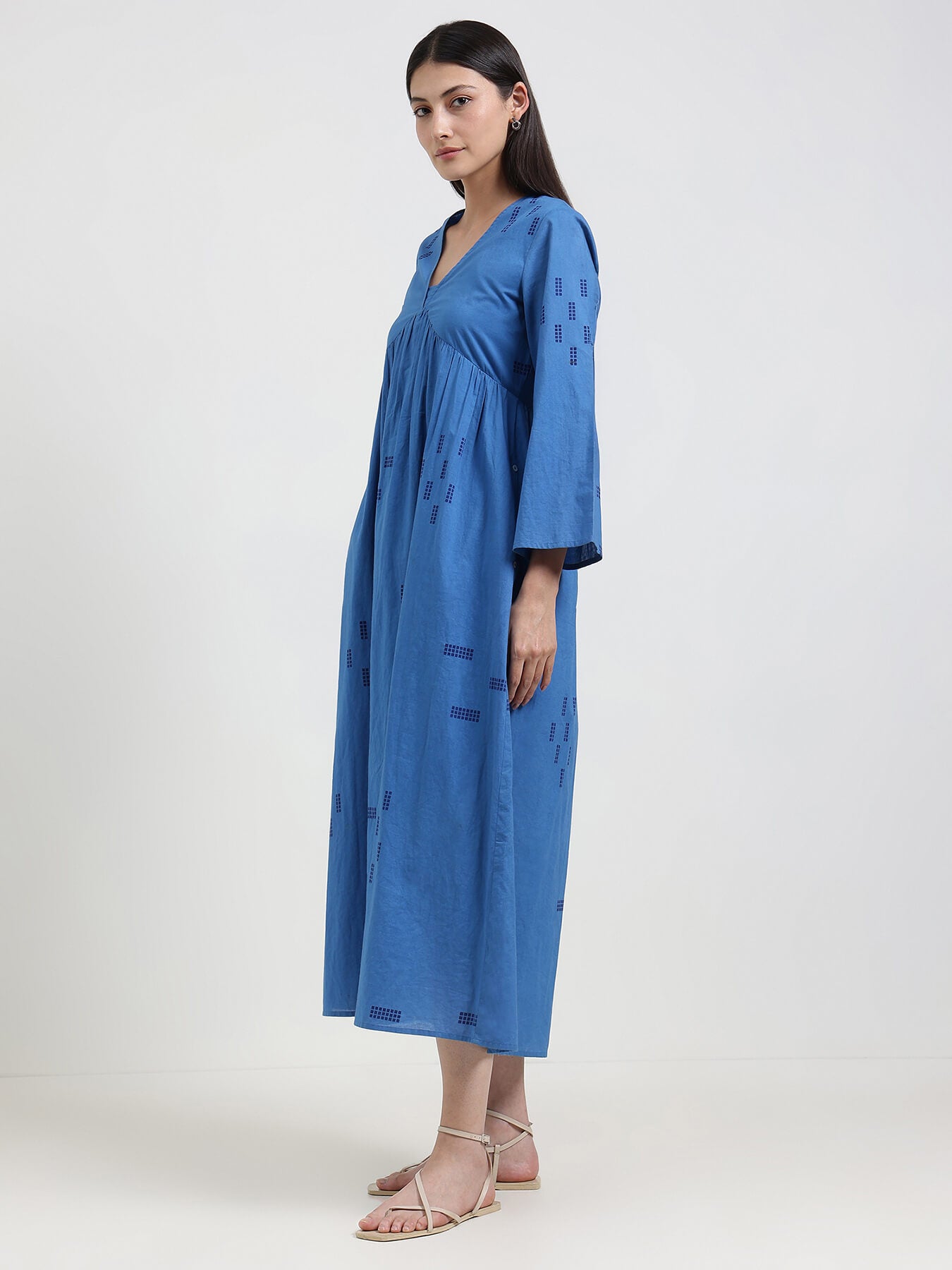 Cotton Geometric Print Dress - Blue