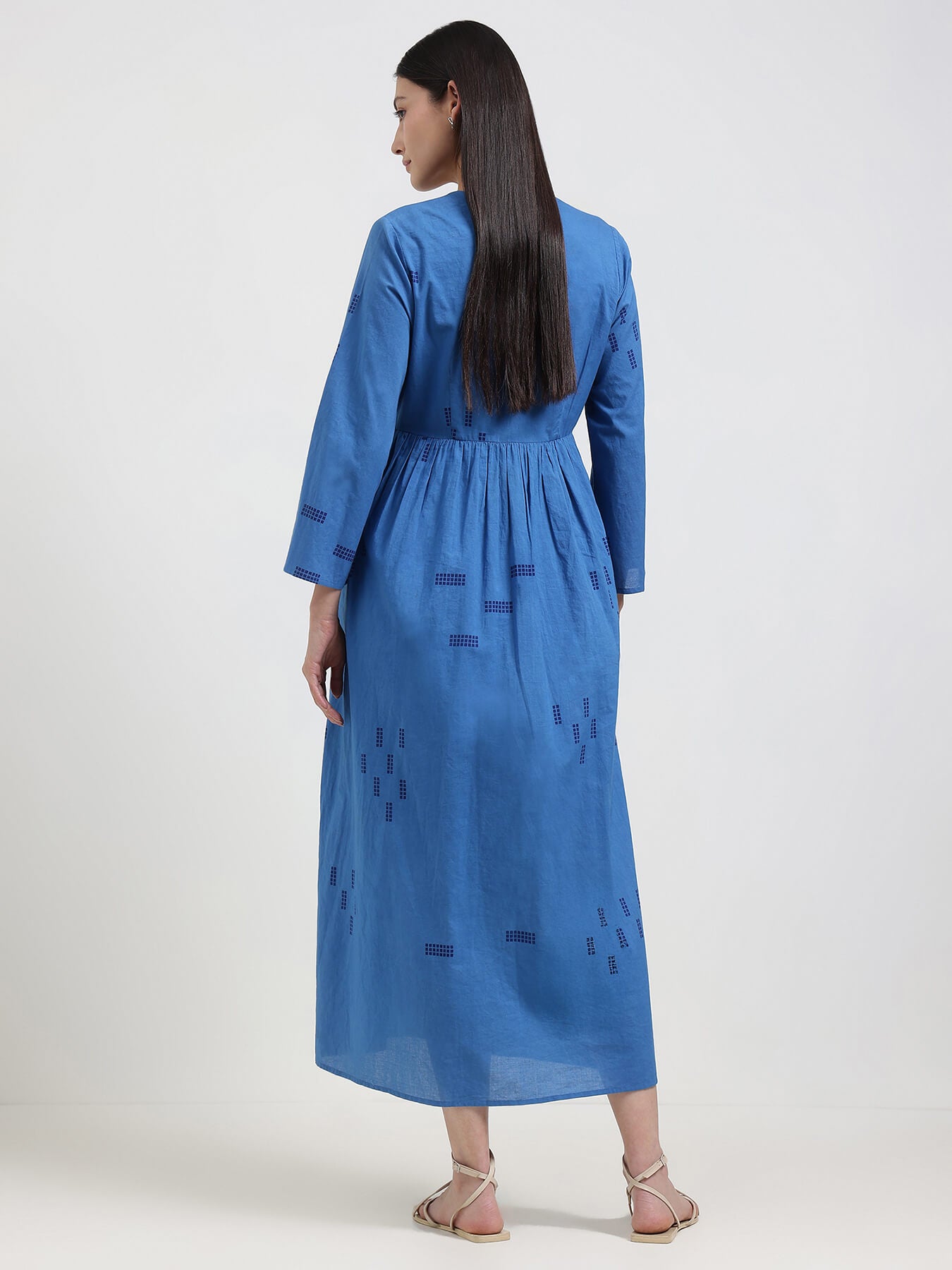 Cotton Geometric Print Dress - Blue