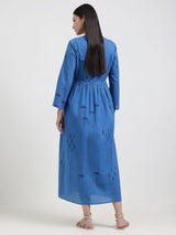 Cotton Geometric Print Dress - Blue