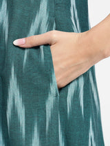 Cotton Ikat A-Line Dress - Green