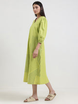 Cotton Geometric Placement Print Dress - Green