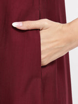 Cotton Solid A-Line Dress - Red