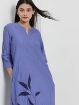 Cotton Floral A-Line Dress - Blue