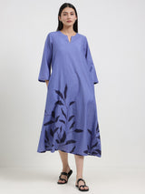 Cotton Floral A-Line Dress - Blue