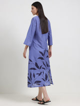 Cotton Floral A-Line Dress - Blue