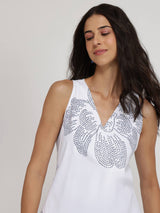 Cotton Bandhani Floral A-Line Dress - White