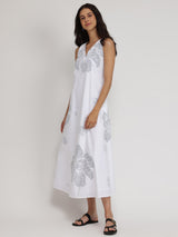 Cotton Bandhani Floral A-Line Dress - White