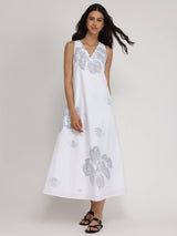 Cotton Bandhani Floral A-Line Dress - White