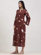 Cotton Abstract Print Dress - Brown