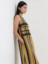 Cotton Stripe Play A-Line Dress - Beige & Black
