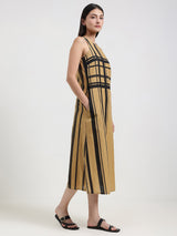 Cotton Stripe Play A-Line Dress - Beige & Black
