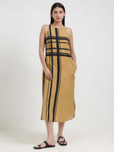 Cotton Stripe Play A-Line Dress - Beige & Black