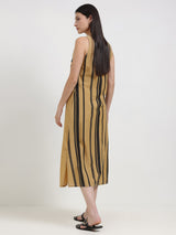 Cotton Stripe Play A-Line Dress - Beige & Black
