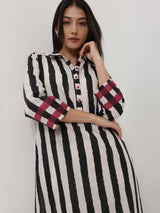 Cotton Stripe Play Shirt Dress - Black & Red