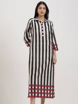 Cotton Stripe Play Shirt Dress - Black & Red