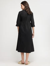 Cotton Solid Wrap Dress - Black