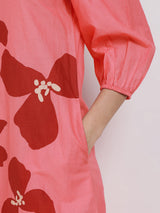 Cotton Floral A-Line Dress - Pink