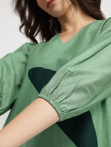 Cotton Floral A-Line Dress - Green