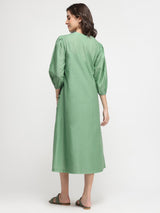 Cotton Floral A-Line Dress - Green