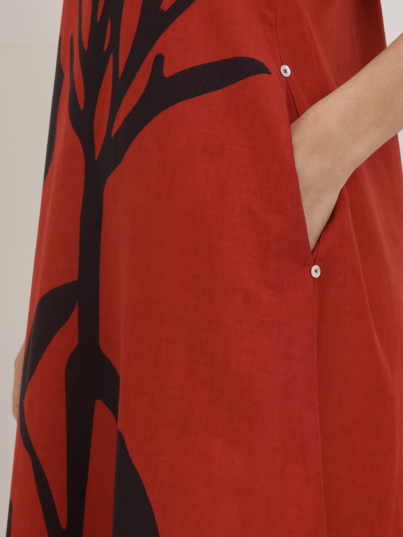 Cotton Floral A-Line Dress - Red and Black