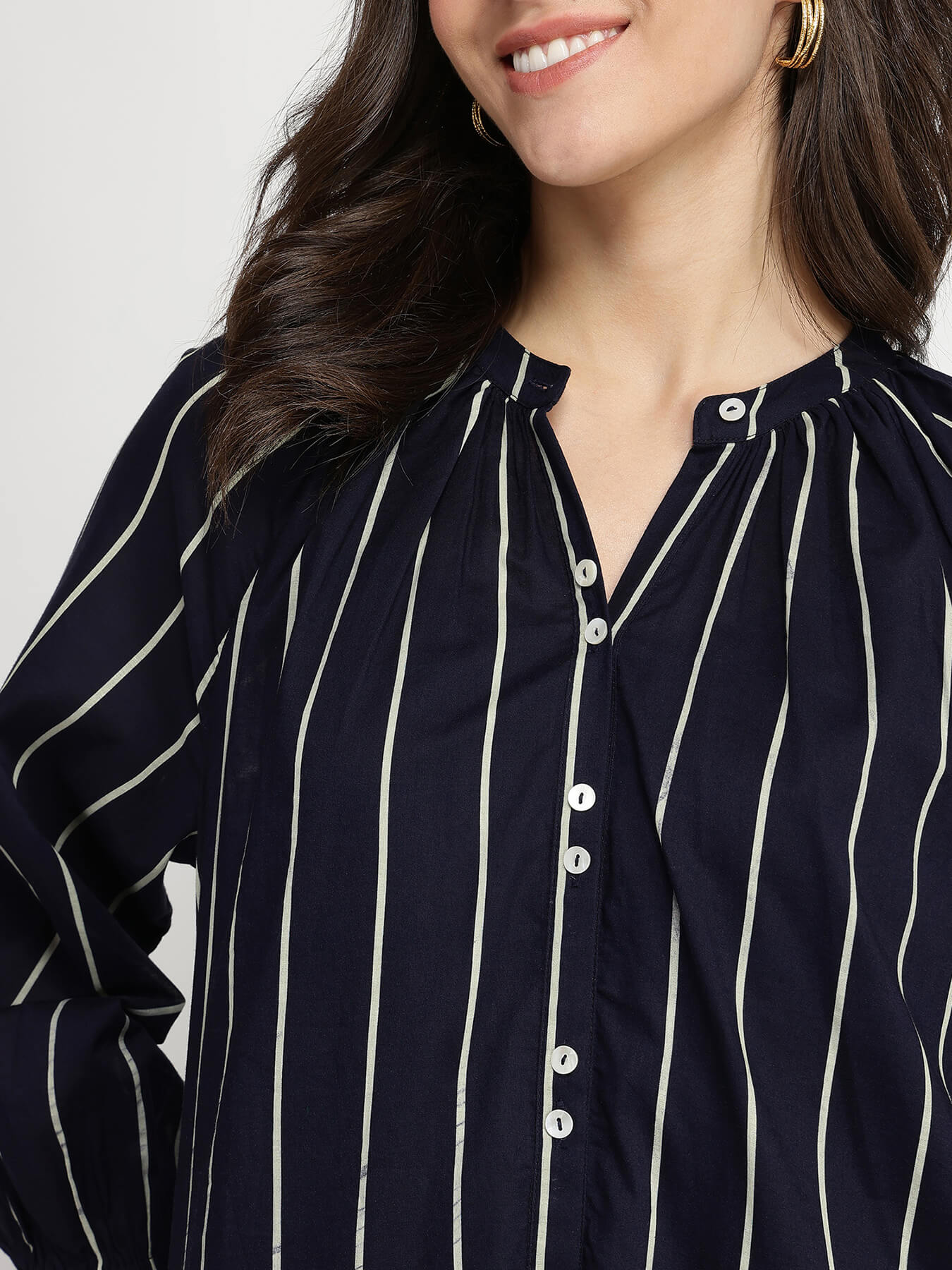 Cotton Stripe Play A-Line Dress - Navy Blue