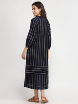Cotton Stripe Play A-Line Dress - Navy Blue