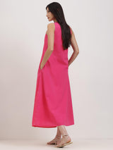 Cotton Bandhani A-Line Dress - Pink