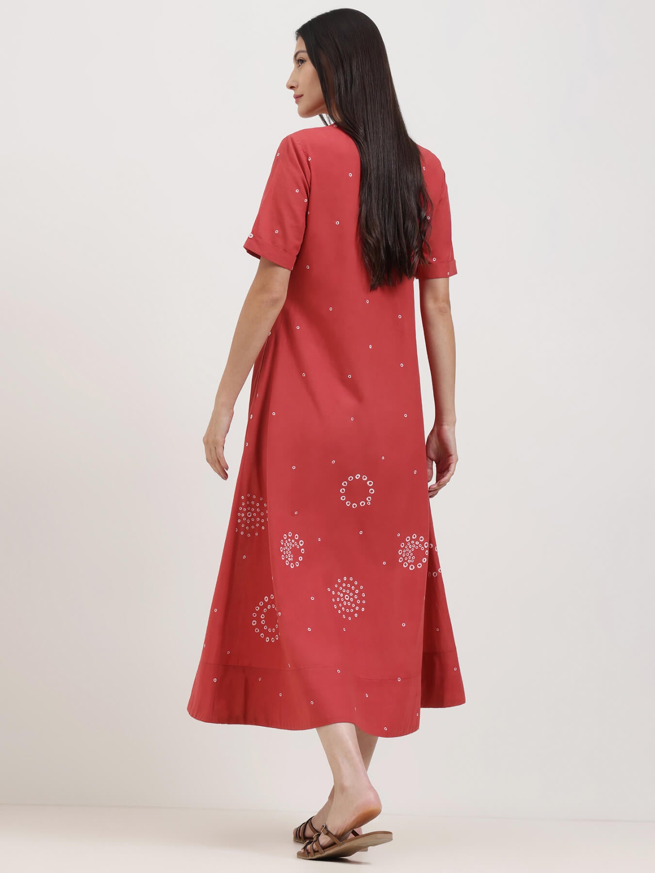 Cotton Bandhani A-Line Dress - Red