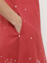 Cotton Bandhani A-Line Dress - Red