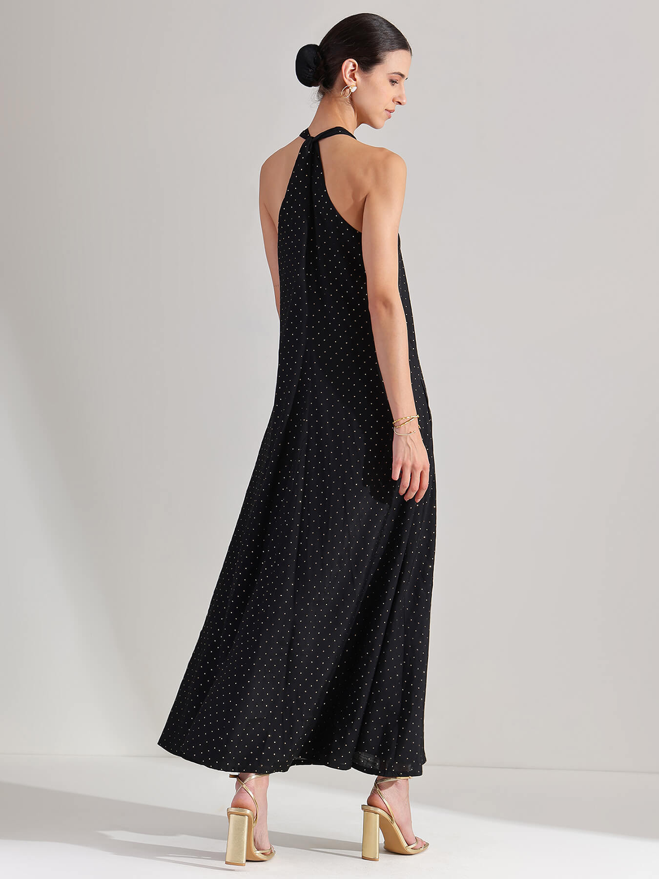 Silk Blend A-line Maxi Dress - Black