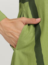 Cotton Geometric A-line Dress - Green