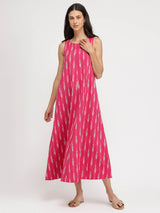 Cotton Ikat A-Line Dress - Pink