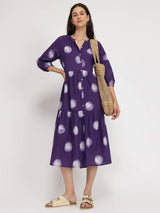 Cotton Dabu Polka Dress - Purple