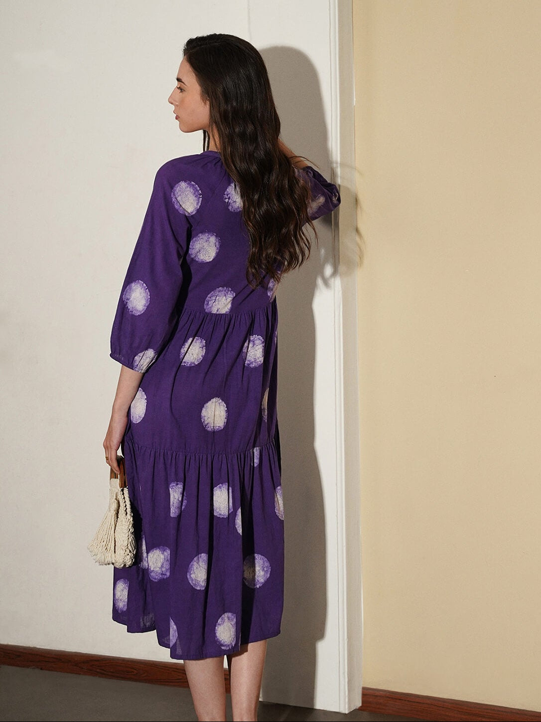 Cotton Dabu Polka Dress - Purple