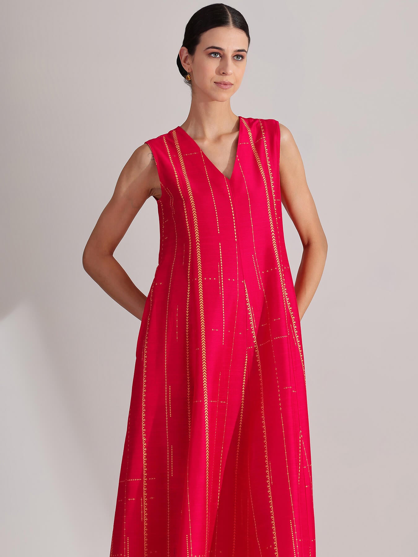 Viscose Geometric Print Sleeveless Dress - Pink