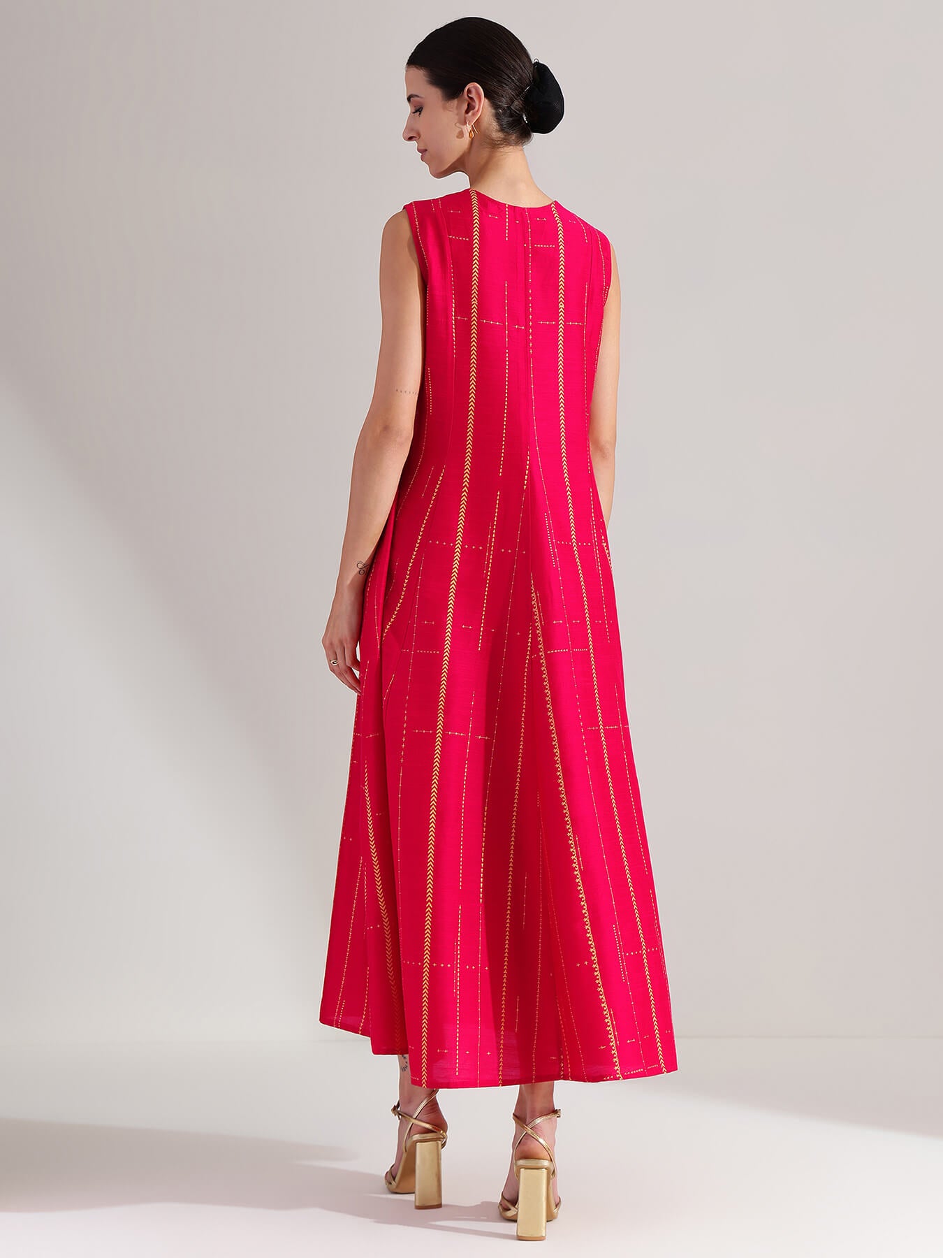 Viscose Geometric Print Sleeveless Dress - Pink