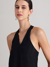 Silk Floral Statement Print Dress - Black & Gold