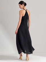 Silk Floral Statement Print Dress - Black & Gold