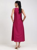 Cotton Bandhani Floral A-Line Dress - Magenta