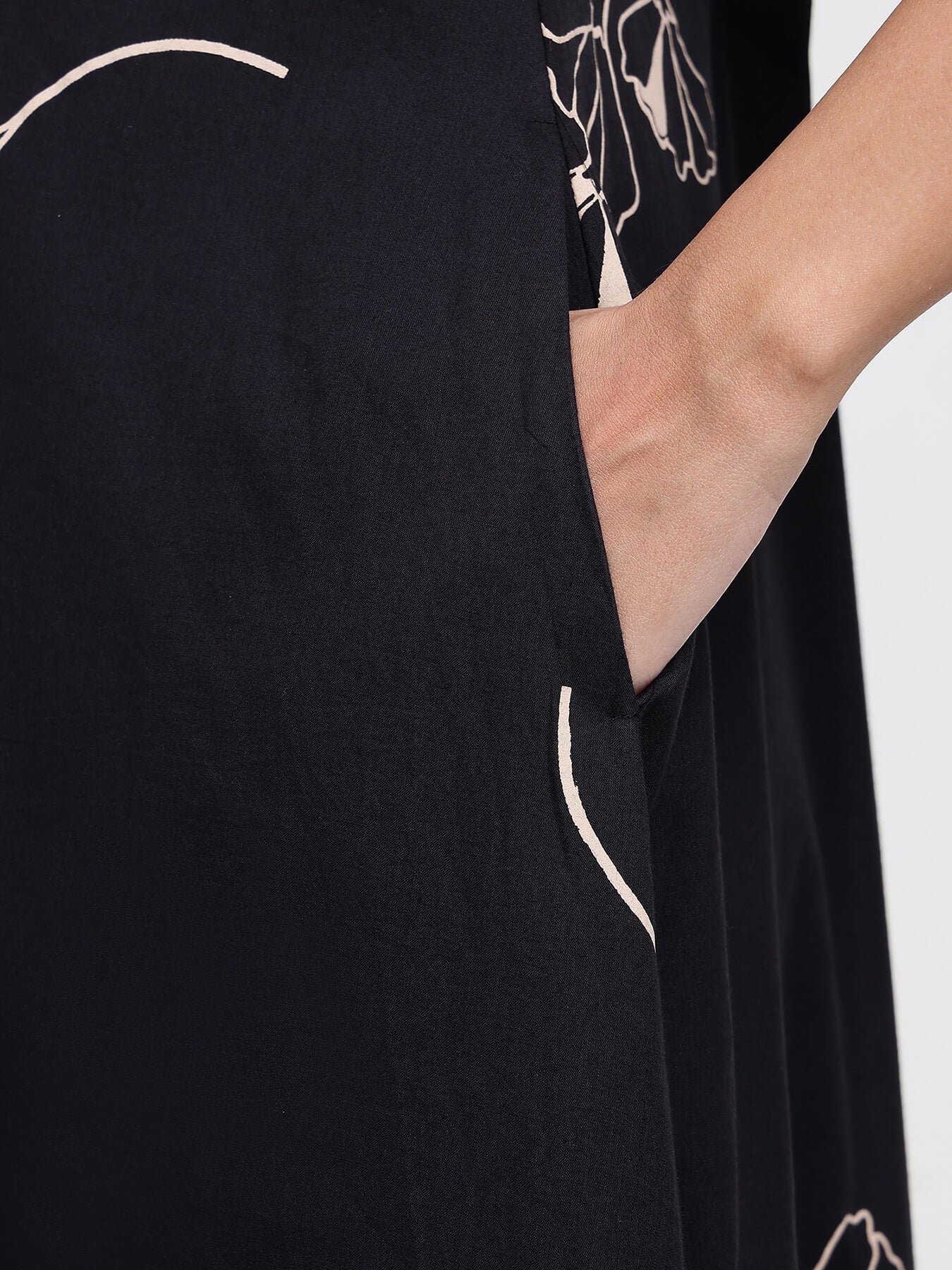 Cotton Floral Fit and Flare Dress - Black